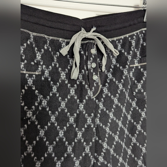 Kensie Women's (Medium) Black/ Gray/Silver Fleece Pajama Bottoms/Pants w/Pockets - Picture 3 of 14